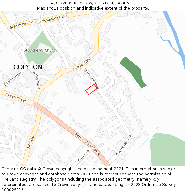 4, GOVERS MEADOW, COLYTON, EX24 6PG: Location map and indicative extent of plot