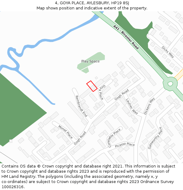 4, GOYA PLACE, AYLESBURY, HP19 8SJ: Location map and indicative extent of plot