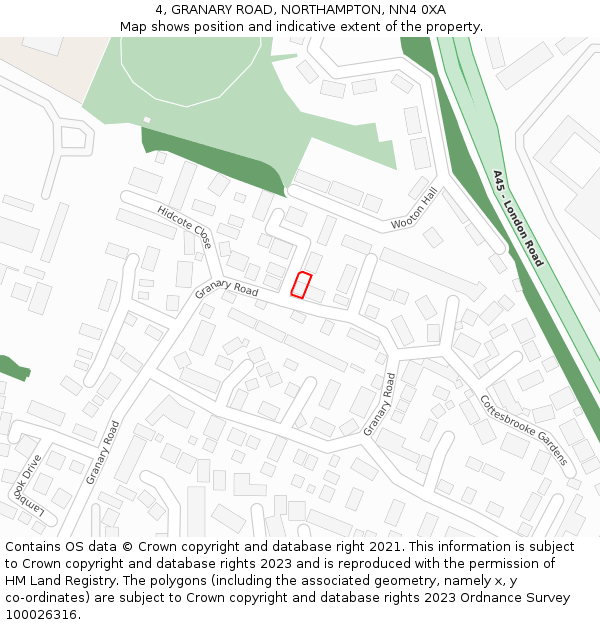 4, GRANARY ROAD, NORTHAMPTON, NN4 0XA: Location map and indicative extent of plot