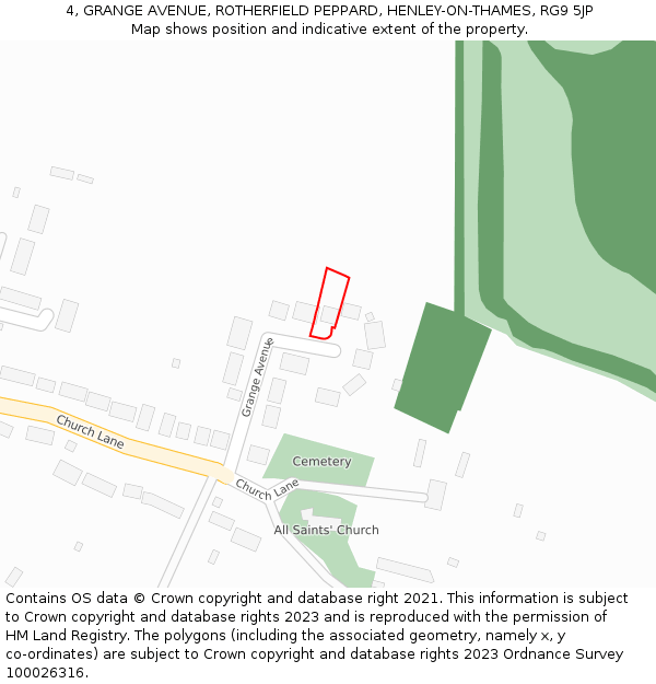 4, GRANGE AVENUE, ROTHERFIELD PEPPARD, HENLEY-ON-THAMES, RG9 5JP: Location map and indicative extent of plot