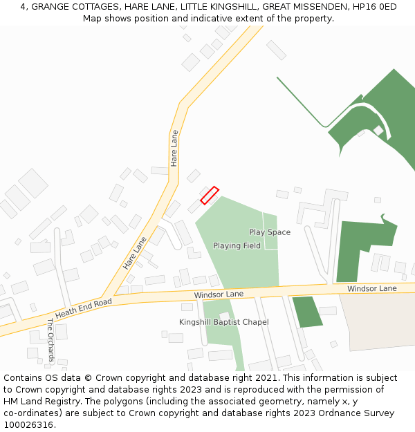 4, GRANGE COTTAGES, HARE LANE, LITTLE KINGSHILL, GREAT MISSENDEN, HP16 0ED: Location map and indicative extent of plot