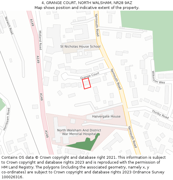 4, GRANGE COURT, NORTH WALSHAM, NR28 9AZ: Location map and indicative extent of plot