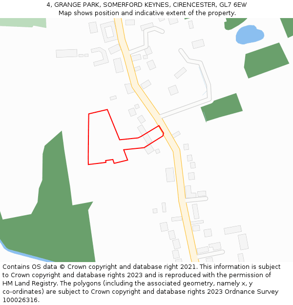 4, GRANGE PARK, SOMERFORD KEYNES, CIRENCESTER, GL7 6EW: Location map and indicative extent of plot