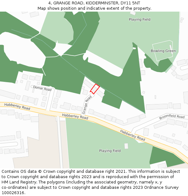 4, GRANGE ROAD, KIDDERMINSTER, DY11 5NT: Location map and indicative extent of plot
