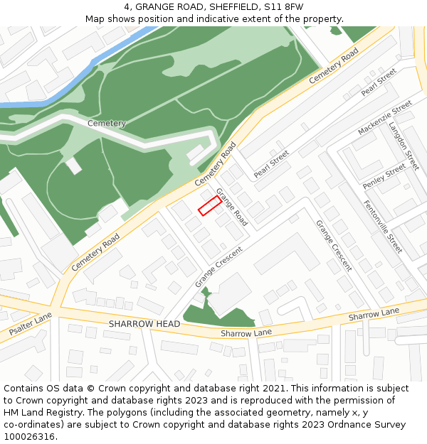 4, GRANGE ROAD, SHEFFIELD, S11 8FW: Location map and indicative extent of plot