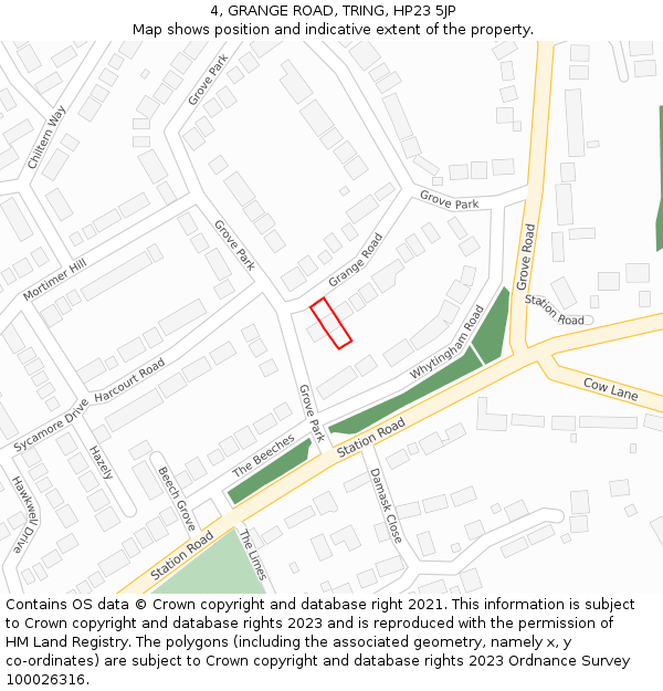 4, GRANGE ROAD, TRING, HP23 5JP: Location map and indicative extent of plot