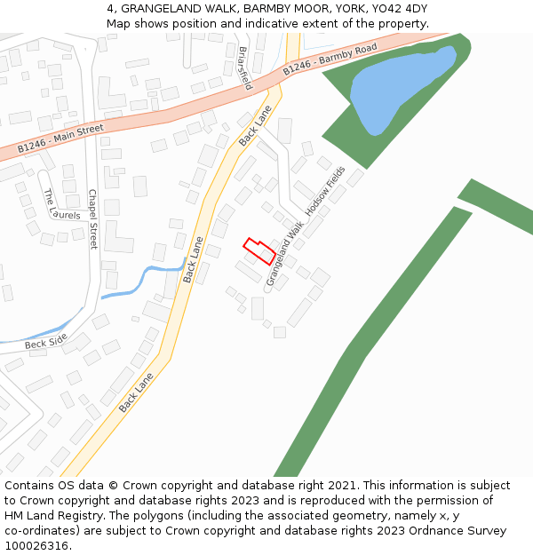 4, GRANGELAND WALK, BARMBY MOOR, YORK, YO42 4DY: Location map and indicative extent of plot