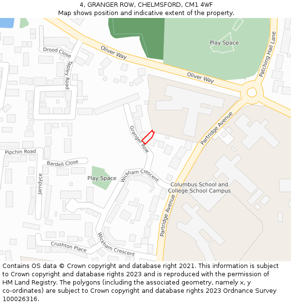 4, GRANGER ROW, CHELMSFORD, CM1 4WF: Location map and indicative extent of plot