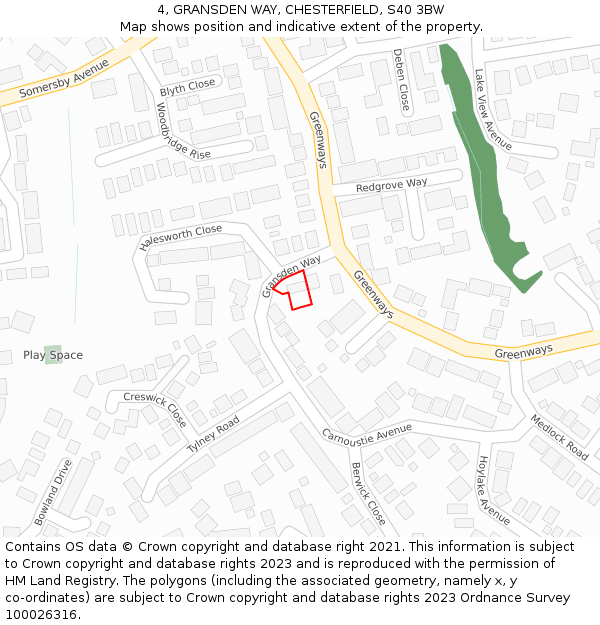 4, GRANSDEN WAY, CHESTERFIELD, S40 3BW: Location map and indicative extent of plot