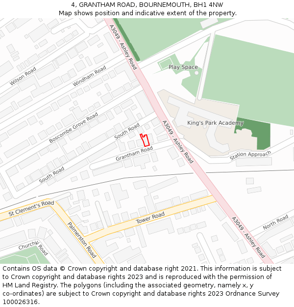 4, GRANTHAM ROAD, BOURNEMOUTH, BH1 4NW: Location map and indicative extent of plot