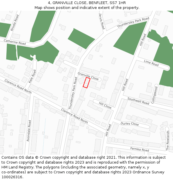 4, GRANVILLE CLOSE, BENFLEET, SS7 1HR: Location map and indicative extent of plot