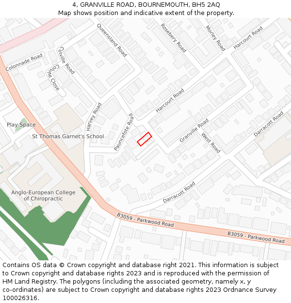 4, GRANVILLE ROAD, BOURNEMOUTH, BH5 2AQ: Location map and indicative extent of plot