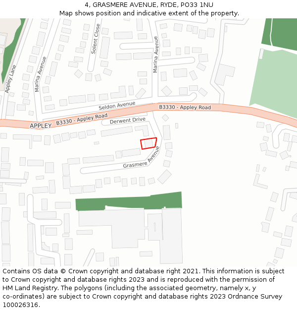 4, GRASMERE AVENUE, RYDE, PO33 1NU: Location map and indicative extent of plot