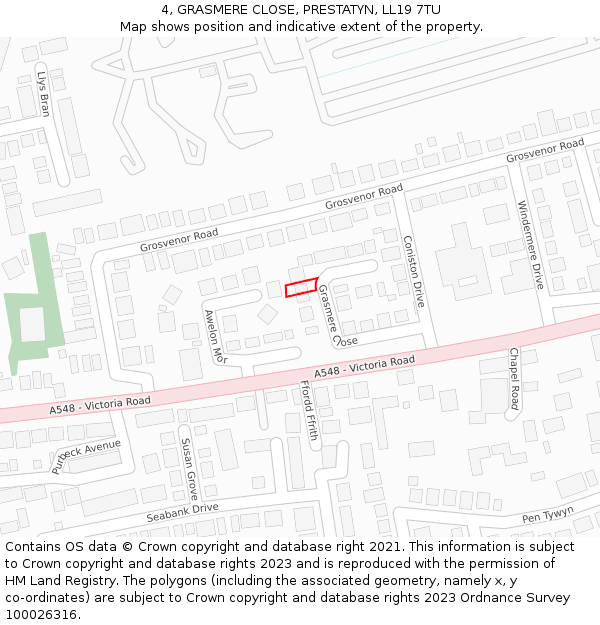 4, GRASMERE CLOSE, PRESTATYN, LL19 7TU: Location map and indicative extent of plot