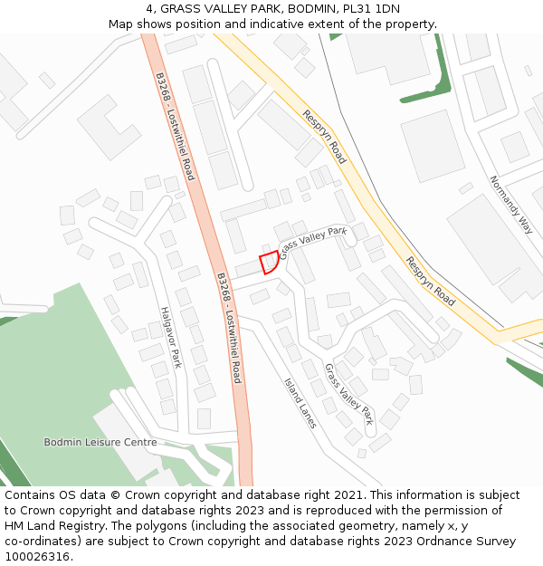 4, GRASS VALLEY PARK, BODMIN, PL31 1DN: Location map and indicative extent of plot