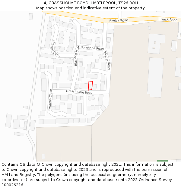 4, GRASSHOLME ROAD, HARTLEPOOL, TS26 0QH: Location map and indicative extent of plot