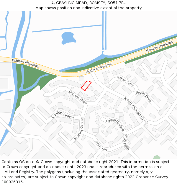 4, GRAYLING MEAD, ROMSEY, SO51 7RU: Location map and indicative extent of plot