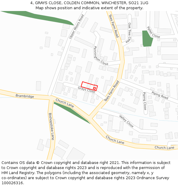 4, GRAYS CLOSE, COLDEN COMMON, WINCHESTER, SO21 1UG: Location map and indicative extent of plot