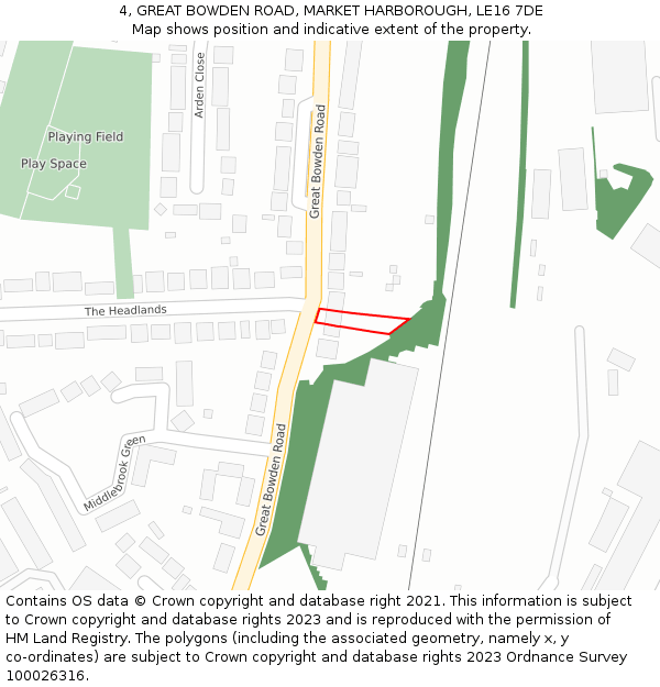 4, GREAT BOWDEN ROAD, MARKET HARBOROUGH, LE16 7DE: Location map and indicative extent of plot