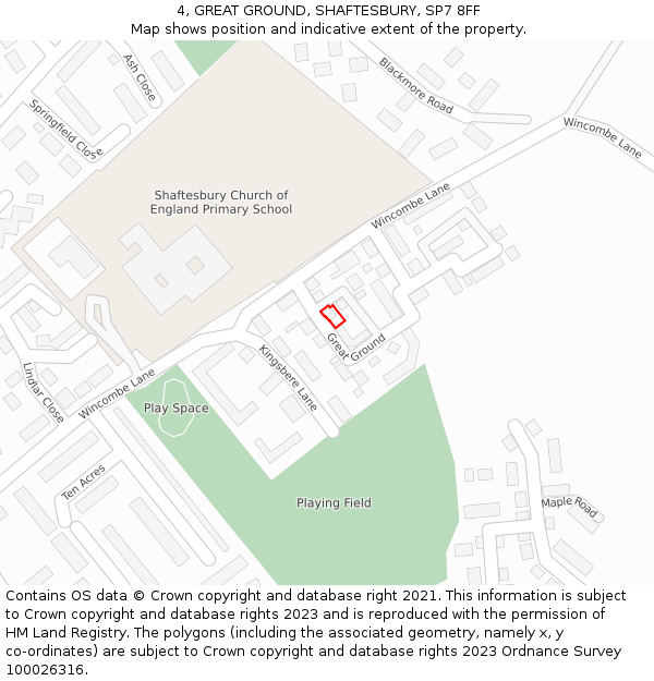 4, GREAT GROUND, SHAFTESBURY, SP7 8FF: Location map and indicative extent of plot