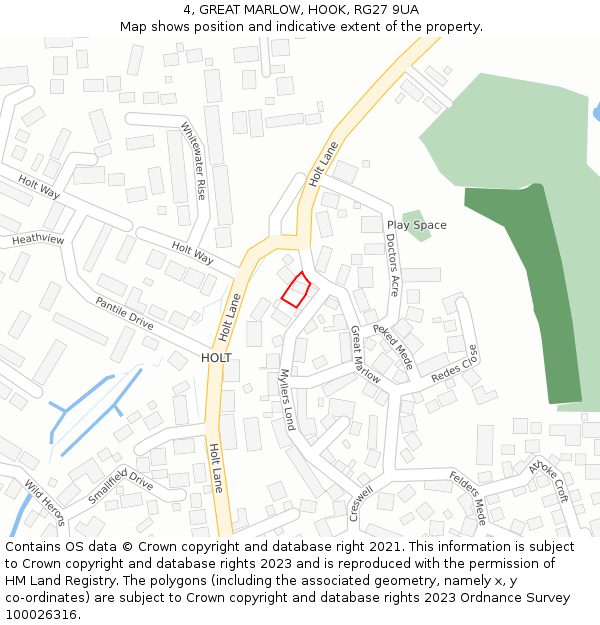 4, GREAT MARLOW, HOOK, RG27 9UA: Location map and indicative extent of plot