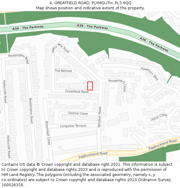 4, GREATFIELD ROAD, PLYMOUTH, PL3 6QQ: Location map and indicative extent of plot