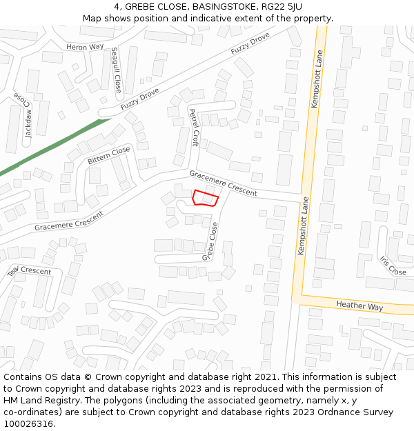 4, GREBE CLOSE, BASINGSTOKE, RG22 5JU: Location map and indicative extent of plot