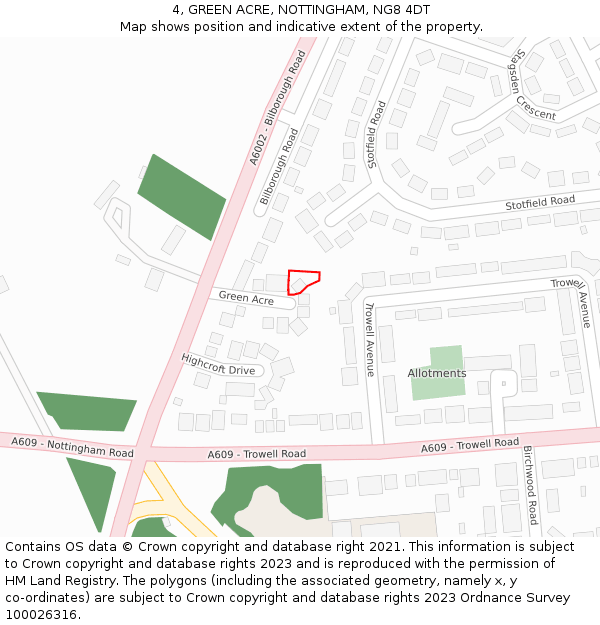 4, GREEN ACRE, NOTTINGHAM, NG8 4DT: Location map and indicative extent of plot