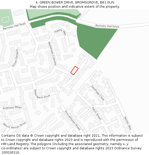 4, GREEN BOWER DRIVE, BROMSGROVE, B61 0UN: Location map and indicative extent of plot