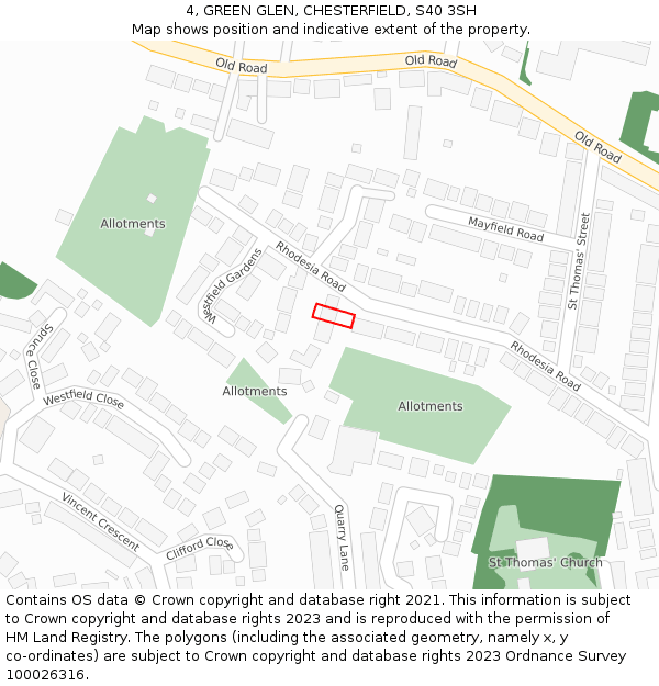 4, GREEN GLEN, CHESTERFIELD, S40 3SH: Location map and indicative extent of plot