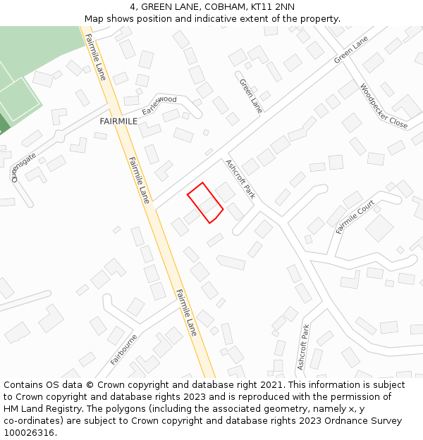 4, GREEN LANE, COBHAM, KT11 2NN: Location map and indicative extent of plot