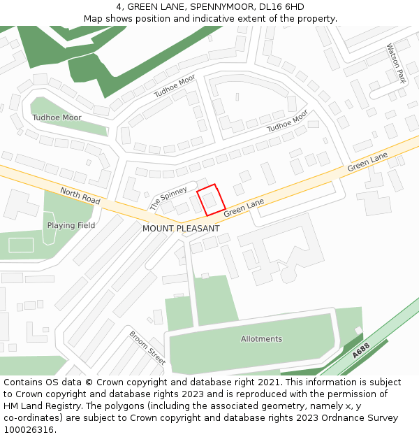 4, GREEN LANE, SPENNYMOOR, DL16 6HD: Location map and indicative extent of plot