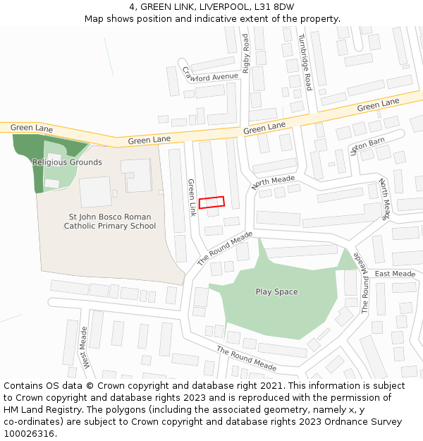 4, GREEN LINK, LIVERPOOL, L31 8DW: Location map and indicative extent of plot