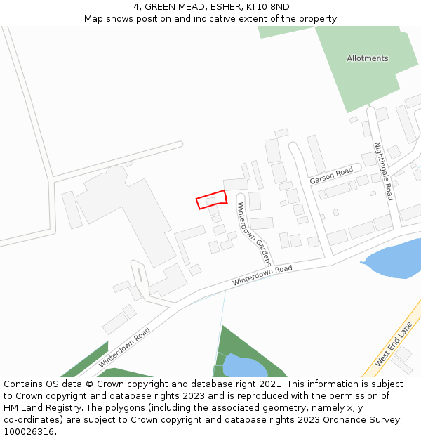 4, GREEN MEAD, ESHER, KT10 8ND: Location map and indicative extent of plot