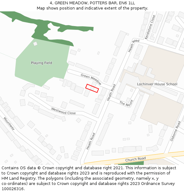 4, GREEN MEADOW, POTTERS BAR, EN6 1LL: Location map and indicative extent of plot