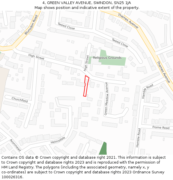 4, GREEN VALLEY AVENUE, SWINDON, SN25 1JA: Location map and indicative extent of plot