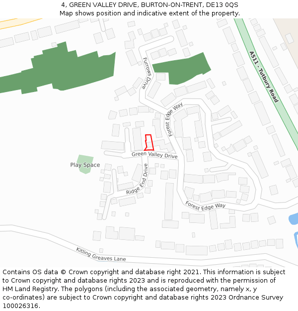 4, GREEN VALLEY DRIVE, BURTON-ON-TRENT, DE13 0QS: Location map and indicative extent of plot