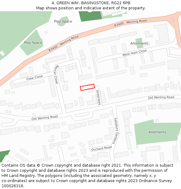 4, GREEN WAY, BASINGSTOKE, RG22 6PB: Location map and indicative extent of plot