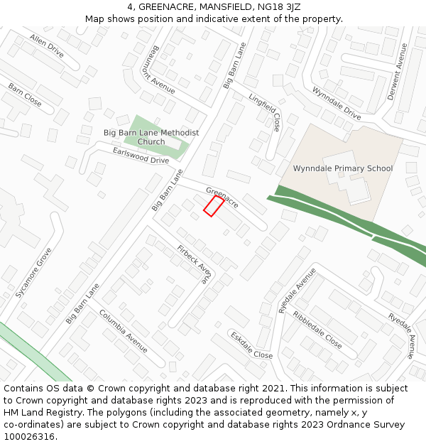 4, GREENACRE, MANSFIELD, NG18 3JZ: Location map and indicative extent of plot