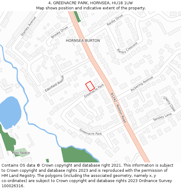 4, GREENACRE PARK, HORNSEA, HU18 1UW: Location map and indicative extent of plot