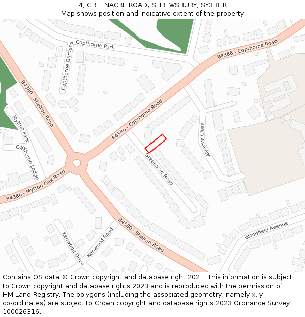 4, GREENACRE ROAD, SHREWSBURY, SY3 8LR: Location map and indicative extent of plot