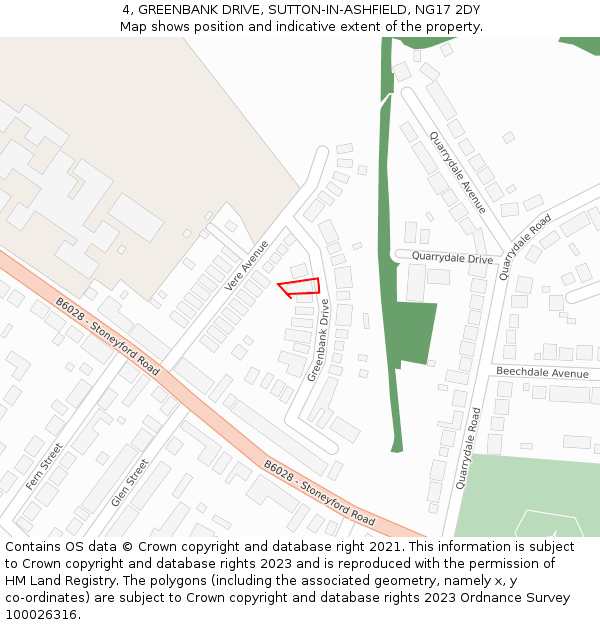 4, GREENBANK DRIVE, SUTTON-IN-ASHFIELD, NG17 2DY: Location map and indicative extent of plot