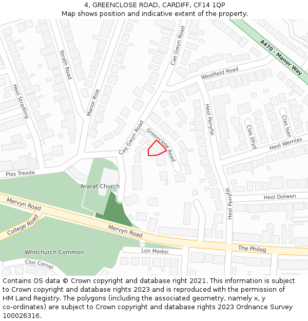 4, GREENCLOSE ROAD, CARDIFF, CF14 1QP: Location map and indicative extent of plot
