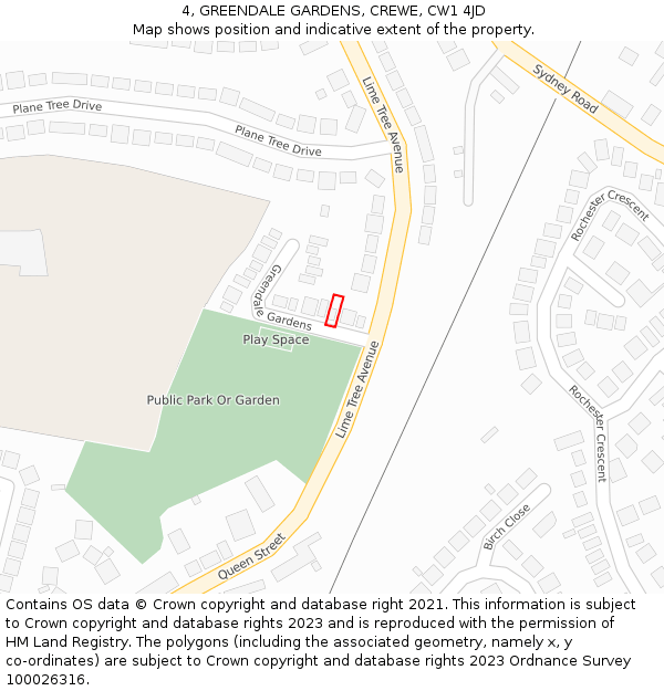 4, GREENDALE GARDENS, CREWE, CW1 4JD: Location map and indicative extent of plot