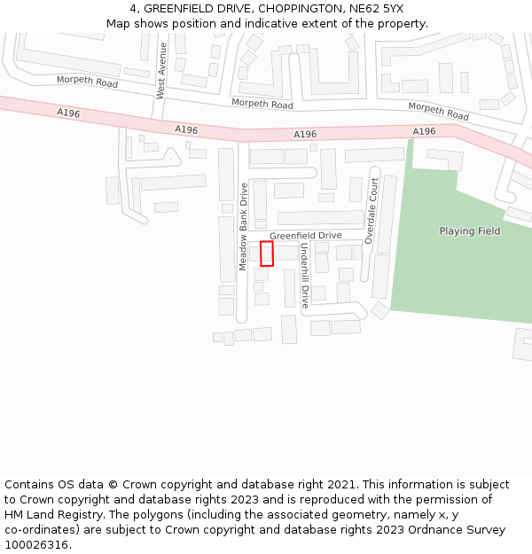 4, GREENFIELD DRIVE, CHOPPINGTON, NE62 5YX: Location map and indicative extent of plot