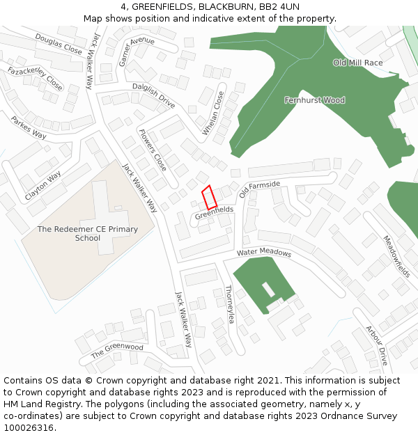 4, GREENFIELDS, BLACKBURN, BB2 4UN: Location map and indicative extent of plot