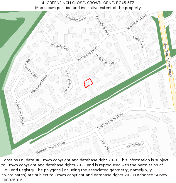 4, GREENFINCH CLOSE, CROWTHORNE, RG45 6TZ: Location map and indicative extent of plot