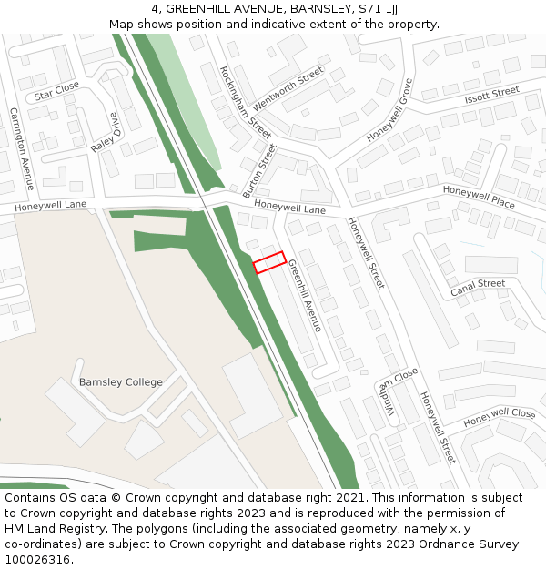 4, GREENHILL AVENUE, BARNSLEY, S71 1JJ: Location map and indicative extent of plot