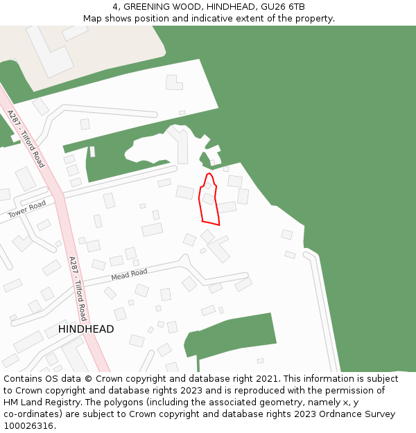 4, GREENING WOOD, HINDHEAD, GU26 6TB: Location map and indicative extent of plot