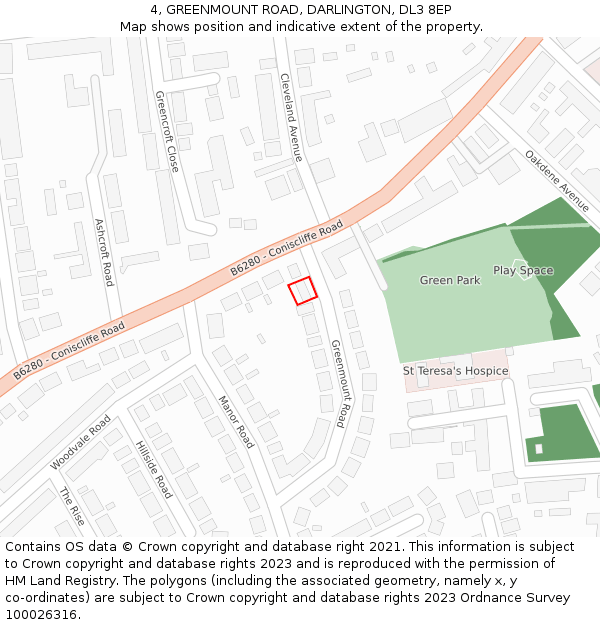 4, GREENMOUNT ROAD, DARLINGTON, DL3 8EP: Location map and indicative extent of plot